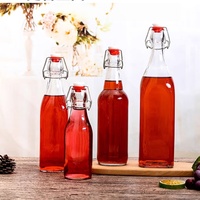 Bouteille en verre transparente carrée/ronde avec bouchon à bascule pour boissons et lait, 100ml, 250ml, 350ml, 8oz, 16oz, 500ml, 750ml, 1000ml, 1L