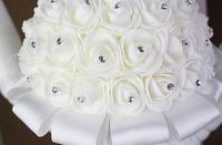 Meilleur vendeur blanc Bouquet mousse Rose mariée tenant des fleurs pour les demoiselles d'honneur de mariée avec des rubans doux de diamant