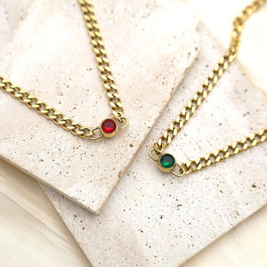 Fashion Cuban Chain Necklace With Zircon Inlay <b>Red</b> Green Color For Women Gift Geometric Design Zinc Alloy <b>Material</b> - Product Image 1