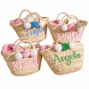 Cesta de Paja para Mujer, Cestas para Damas de Honor de Boda, Bolso de Playa para Viajes de Verano con Nombre, Regalo para Despedida de Soltera - Product Image 1