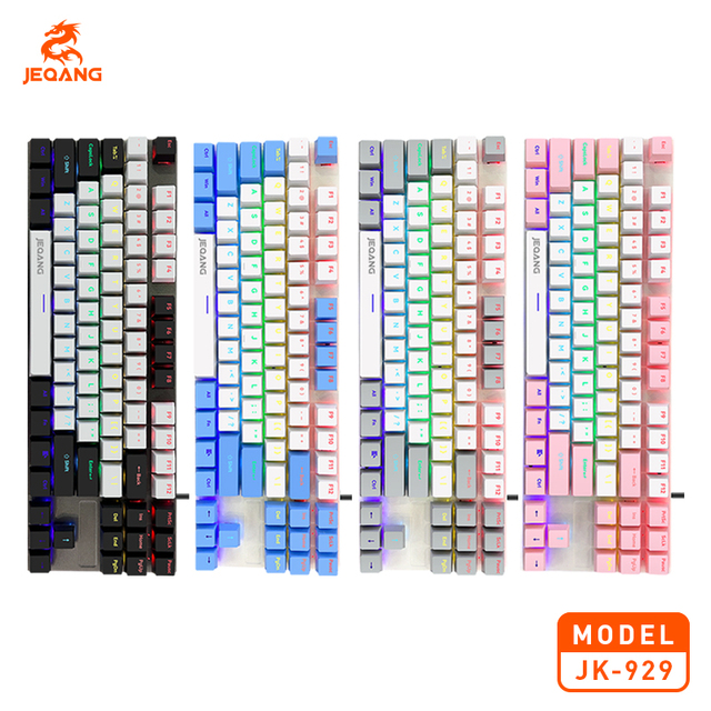JK-929 87-Key Wired RGB Illuminated Plastic Mechanical Gaming Keyboard USB 3.0 Interface Plug and Play New for Desktop Laptop