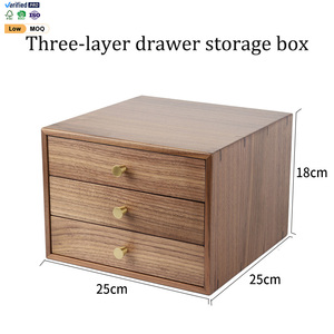 Boîte de rangement de bureau multicouche en noyer massif de haute qualité, neuve, avec tiroir, boîte de rangement premium pour cosmétiques et articles divers - Product Image 1