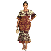 Gaun Puletasi Samoa Formal Wanita Bergaya Tribal, Rok Ekor Ikan, Lengan Petal, Pakaian Butik Khusus Wanita