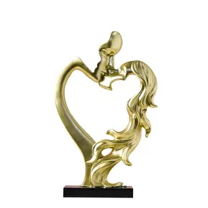 Modern Home Desktop TV Cabinet Art Resin Character Sculpture Decorations Abstract Gold Resin Sweet Kiss Lovers Statues
