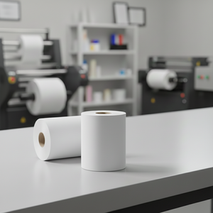 Rollo de papel térmico resistente a la decoloración de 48 gsm, 2 1/4" × 50 para rollos de papel térmico POS con adhesivo impreso personalizado - Product Image 5