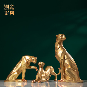 Sculpture de famille de léopards en cuivre et or, figurine d'animal en bronze faite à la main, décoration artistique pour la maison, ornement de salon - Product Image 2