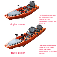 Kayak à pédales modulaire tandem en 3 sections en HDPE de conception Vicking Hull, 2 places, neuf, pour le tourisme et la pêche en lac, 14 pieds, canoë-kayak