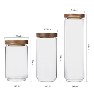 Wholesale Food Grade Glass Storage <b>Jar</b> Cylindrical High Borosilicate Glass Storage <b>Jar</b> with Wooden Lid sealed <b>Jar</b> for Food - Product Image 2