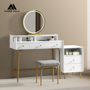 Juego de tocador de diseño único blanco rosa para niña con dos cajones y espejo LED - Product Image 5