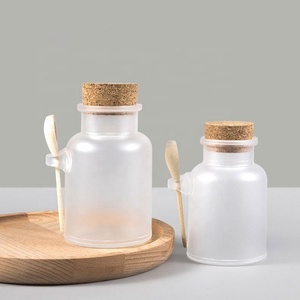 Eco Friendly 100ml <b>200ml</b> ABS Bath Salt Plastic <b>Bottle</b> Matte Round Shape with Wooden Cork Cap and Spoon for Skin Care - Product Image 6