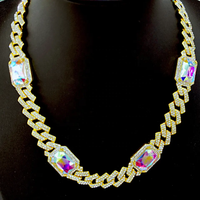 Bijoux Hip Hop AB en verre glacé 15MM, alliage or argent avec strass, chaîne cubaine, collier ras du cou