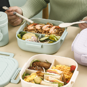 Nouvelle boîte à lunch carrée en plastique, 3 compartiments, chauffable, portable, pour étudiants, contenant à fruits, collation, soupe - Product Image 6