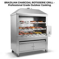 Chariot de barbecue brésilien commercial à charbon de bois avec 15 brochettes et roues pour fêtes de jardin