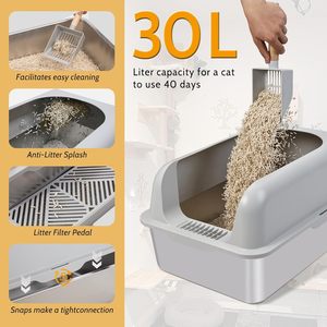 Boîte de <span class=keywords><strong>toilette</strong></span> <span class=keywords><strong>pour</strong></span> chat en acier inoxydable de grande taille semi-fermée et antidérapante avec couvercle haut et <span class=keywords><strong>marchepied</strong></span> et pelle vente en gros - Product Image 2