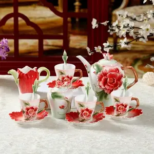 Pioen Thee Set Creatieve Mode Gift Koffie Set Chinese Thee Cup Keramische Thee Sets Met Theepot Onder Geglazuurd Cup