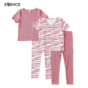Girls Lettuce Trim Sleep Tee & Zebra Striped Sleep Wear Pyjamas Leggings Kids PJ Set