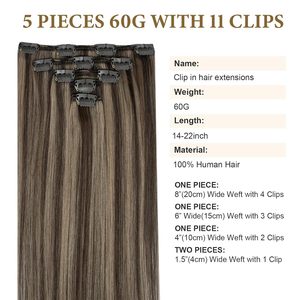 Extensions de cheveux humains brésiliens Lanrui 22 pouces 100g à clipser, double trame, Remy, permanentées, couleurs chocolat brun caramel - Product Image 2