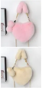 Heart Pom Bags Wholesale Mini Card Coin Purse Luxury Pop Fur Small Wallet With Pendant KeyChain Women Girls Plush Handbag