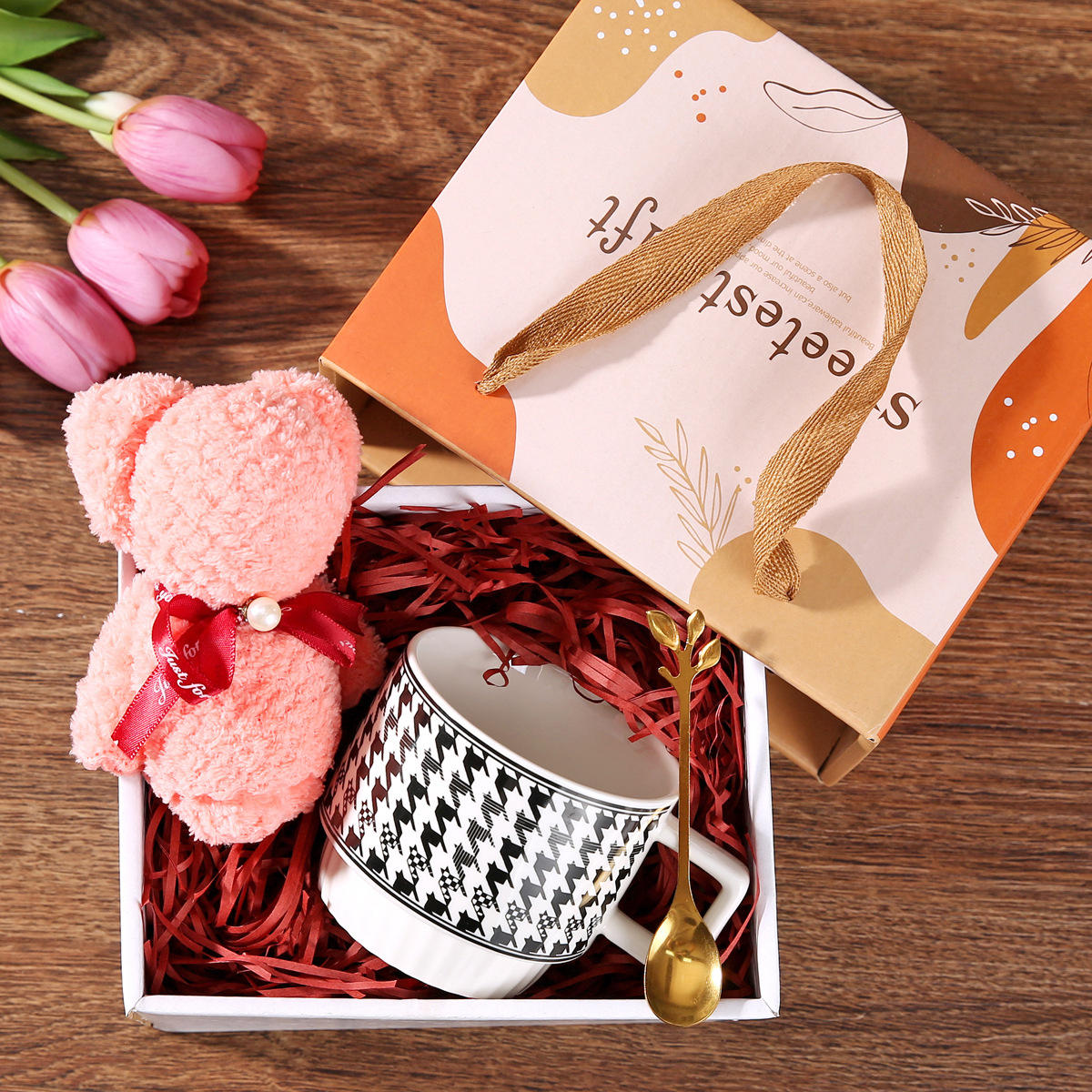 ถ้วยของที่ระลึกแบบซ้อนลายฟันสุนัขสีดำ