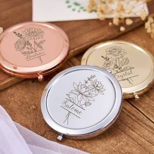 Miroir de maquillage personnalisé Mini miroir en métal Miroir portable pliant en or - Product Image 6