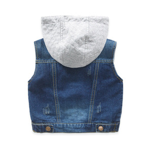 Bulk Wholesale Jackers Kid's Sleeveless Hoody Buttons <b>up</b> Denim Jackets - Product Image 2
