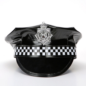 Chapeau à huit branches à paillettes noires pour costumes d'halloween pour adultes en cuir PU Performance de scène de policier - Product Image 4
