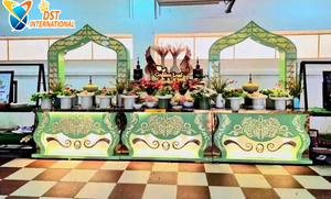 Compre un mostrador de catering de lujo para banquetes, mostrador de exhibición de alimentos dorado, mostrador de catering de acero inoxidable para bodas - Product Image 4