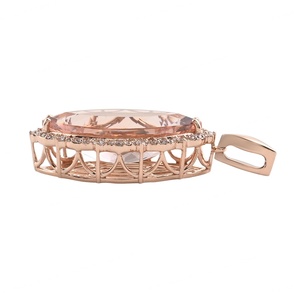 Fashion <b>Rose</b> <b>Gold</b> Charm CZ Diamond Halo Morganite <b>Pendant</b> <b>Necklace</b> Women Dainty Chain <b>Necklace</b> - Product Image 3
