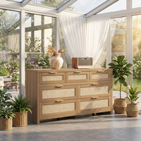 Commode 7 tiroirs en bois massif style bohème de 57 po de large pour chambre, chambre d'enfant, salon - Meuble TV, commode de rangement