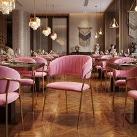 Chaise de salle à manger moderne en velours avec pieds en métal, chaise rembourrée pour restaurant, fauteuil de café et hôtel, mobilier commercial en gros