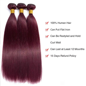 Bordeaux fasci di <span class=keywords><strong>capelli</strong></span> umani lisci 1 fasci di <span class=keywords><strong>capelli</strong></span> Remy brasiliani 99j fasci 100% <span class=keywords><strong>capelli</strong></span> non trasformati intrecciano vino rosso 30 pollici - Product Image 2