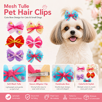 Pinces à cheveux pour animaux de compagnie en tulle maillé avec nœuds colorés, accessoires pour chiens et chats, pinces crocodiles, fournitures de toilettage pour animaux de compagnie