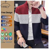 Automne hiver grande taille pull décontracté col montant fermeture à glissière velours rayé motif hommes Cardigan urbain