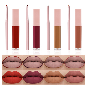 Grosir kustom Matte tahan air Set bibir 2 in 1 garis bibir dan Lipstik Label pribadi Makeup tahan lama - Product Image 5