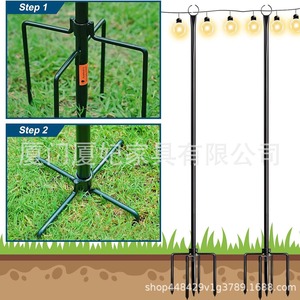LED <b>Light</b> Bracket Dual Arm Carbon Steel 4PC Outdoor Lamp <b>Poles</b> Black Durable Garden Lighting Support - Product Image 4