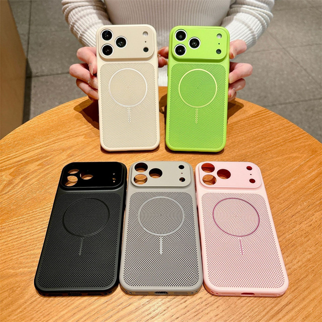 Honeycomb Cooling Magnetic Mobile Phone case for iPhone 17 16 15 Pro Max Breathable Mesh Lens Glass Ventilated matte Back Cover