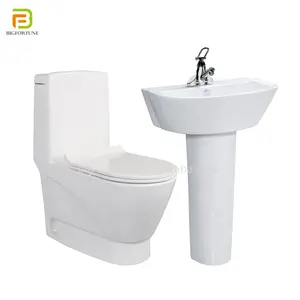 Factory wholesale sanitary ware suite ceramic commode wash basin bathroom toilet set with pedestal sink