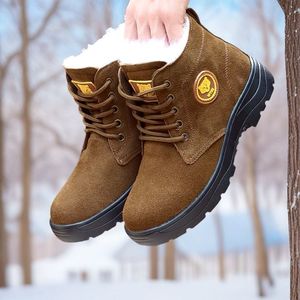Bottes de neige pour hommes en peau de mouton, chaudes, antidérapantes, résistantes à l'usure, résistantes au froid, en laine, à talon moyen, à lacets avant, couleur unie - Product Image 2