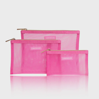 Pochette de maquillage personnalisée avec logo en silicone jaune et bleu, en nylon maillé, avec fermeture éclair