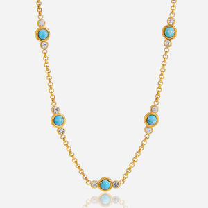 Collar Gargantilla de Acero Inoxidable Chapado en Oro PVD con Cadena Circular Delicada y Turquesa Apilada, Joyería de Verano 2026 para Uso Diario - Product Image 3