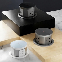 Tour de prises motorisée escamotable avec charge sans fil, 3 prises CA, USB-A, USB-C 15W, et prises étanches pour bureau