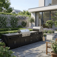 Cuisine extérieure personnalisée en acier inoxydable SS304, ignifuge, multifonctionnelle, avec barbecue intégré.