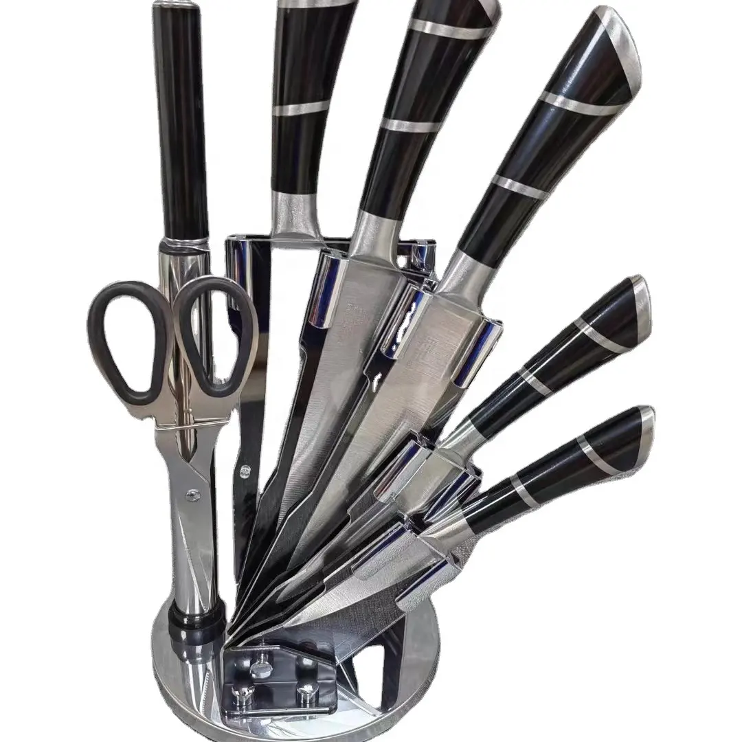 Bulk Großhandel Messer 8 Stück Edelstahl Küchenmesser Set mit hohlem Griff und Acryl Messer halter