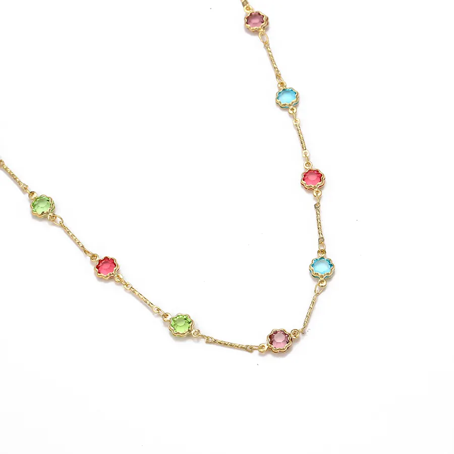 Collar-01111 Xuping joyería de moda diseño de piedras coloridas, collar de cadena de suéter de color dorado de 14K para mujer