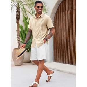 2025 Men's Cuban Guayabera <b>Shirts</b> Casual Summer Beach Wedding Tops Embroidered <b>Linen</b> <b>Short</b> <b>Sleeve</b> Button Down Size XL - Product Image 5