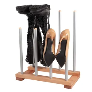 Wood and Steel Boot Rack Free Standing Space Saving Shoes Storage Organizer all Knee-High Hiking Riding Rain or Work Boots