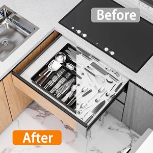 Organisateur d'ustensiles de cuisine extensible en plastique avec bloc à couteaux et rangement de tiroir pour le voyage - Product Image 4