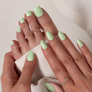 Faux ongles carrés courts en gel souple, 30 pièces, couleur unie vert pastel, à presser, pour les orteils et les doigts des mains, vente en gros - Product Image 1