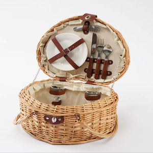 Cesto da Picnic Rettangolare JY in <span class=keywords><strong>Vimini</strong></span> con <span class=keywords><strong>Coperchio</strong></span> in Legno e Rattan per Campeggio e Spiaggia, Contenitore Termico per Alimenti - Product Image 4