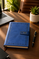 Carnet Organiseur/Agenda en Cuir PU Rigide avec Bordure Baroque Gaufrée et Logo Personnalisé, 100 Feuilles, Fermeture Double Boucle, Vente en Gros OEM